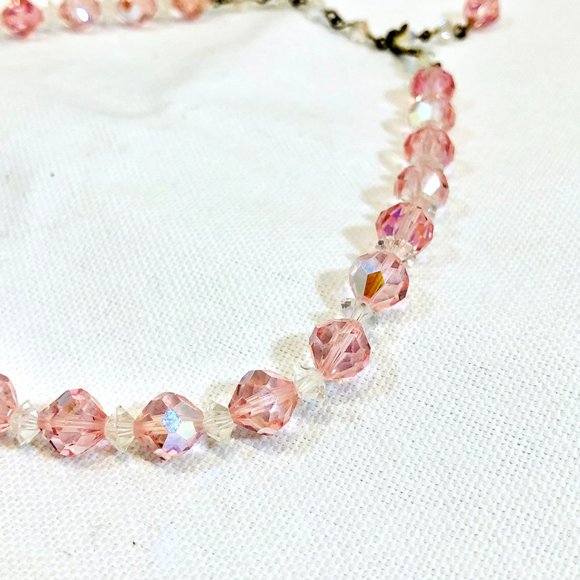 Vintage 1950s 50s Light Pink Crystal Choker Necklace Size XS S - Picture 5 of 10